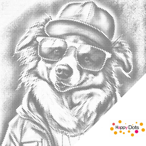 DOT Painting Collie avec lunettes de soleil