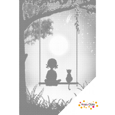 DOT Painting Girl with cat on swing