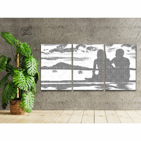 DOT Painting 3 panel Romance on the Beach