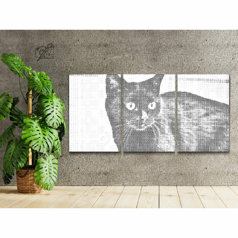 DOT Painting 3 panel Black Cat