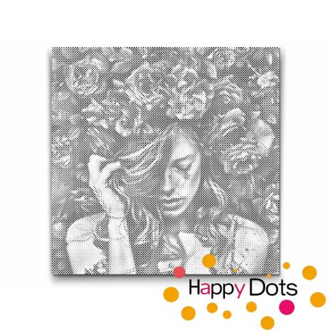 DOT Painting Femme avec des fleurs