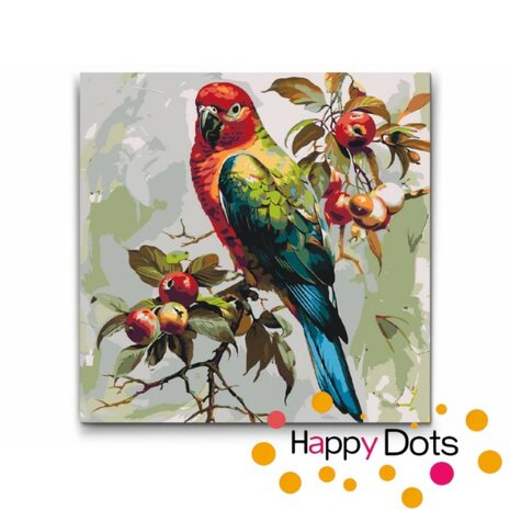 Paint by numbers Parrot in apple tree