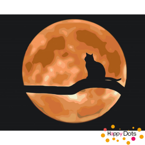 Peinture par num&eacute;ro Chat lors de la pleine lune