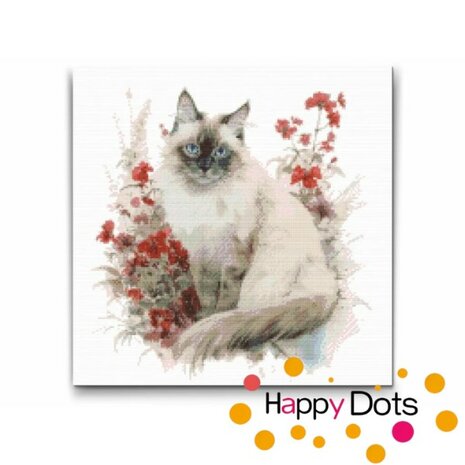 Diamond Painting Chat avec des Fleurs - Birman