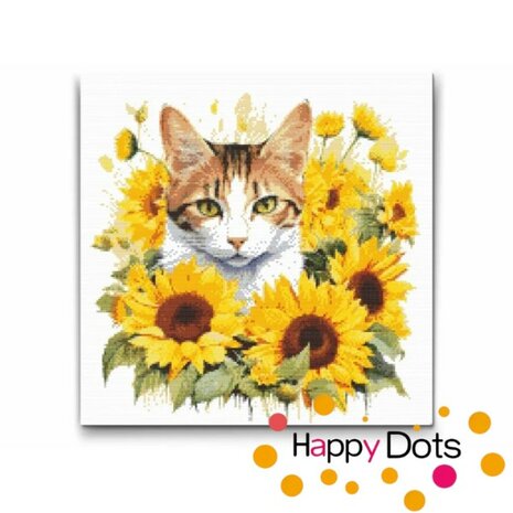 Diamond Painting Katze mit Sonnenblumen - Europ&auml;isch Kurzhaar 02