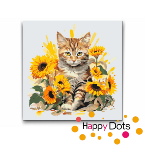 Paint by Numbers Cat with Sunflowers - European Shorthair 01