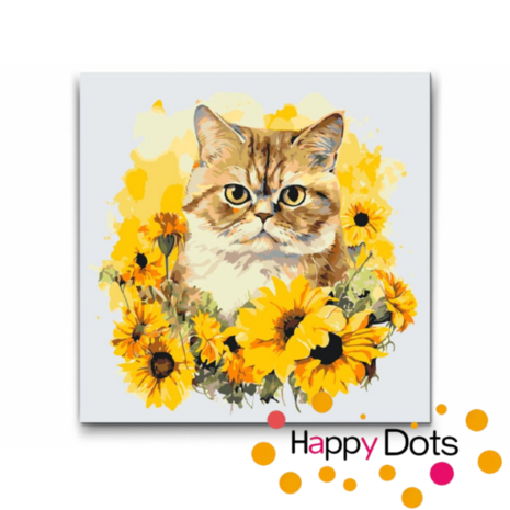 Peinture par numero Chat avec tournesols - Exotic Shorthair