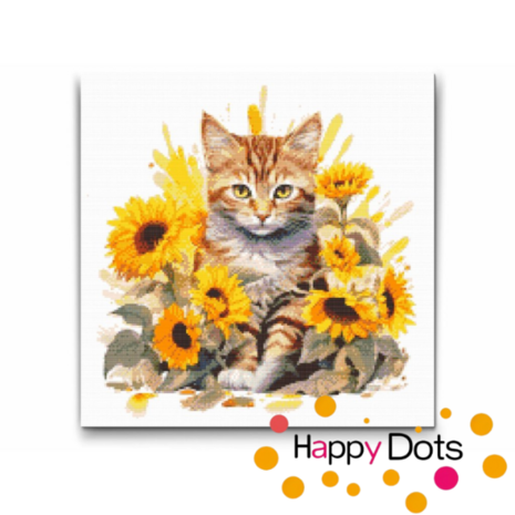 Diamond Painting Katze mit Sonnenblumen - Europ&auml;isch Kurzhaar 01