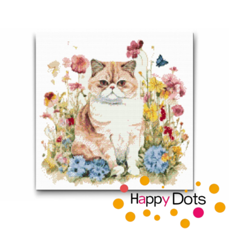 Diamond Painting Chat avec Fleurs - Exotic Shorthair