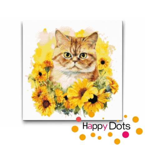 Diamond Painting Cat with Sunflowers - Exotic Shorthair