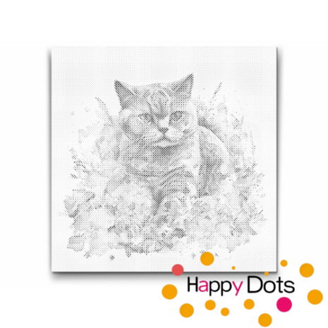 DOT Painting Chat avec des fleurs - British Shorthair