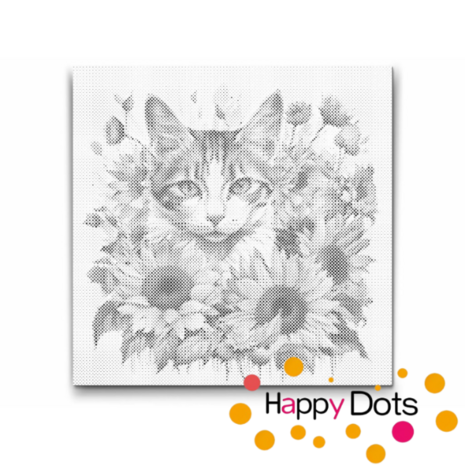 DOT Painting Katze mit Sonnenblumen - Europ&auml;isch Kurzhaar 02