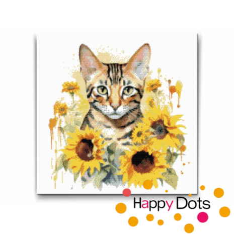 Diamond Painting Cat with Sunflowers - Bengal