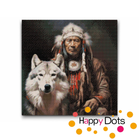 Diamond Painting Indian with Wolf 01