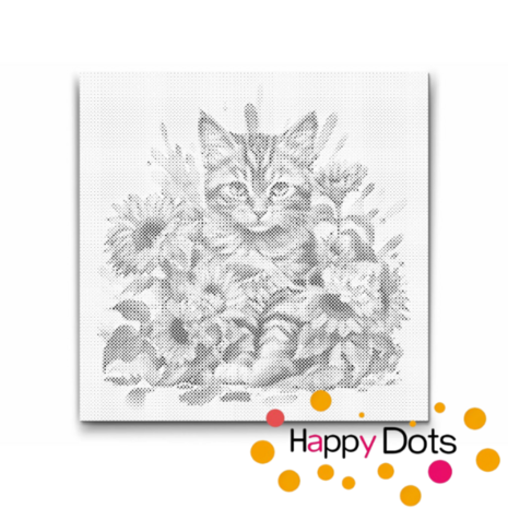 DOT Painting Katze mit Sonnenblumen - Europ&auml;isch Kurzhaar 01