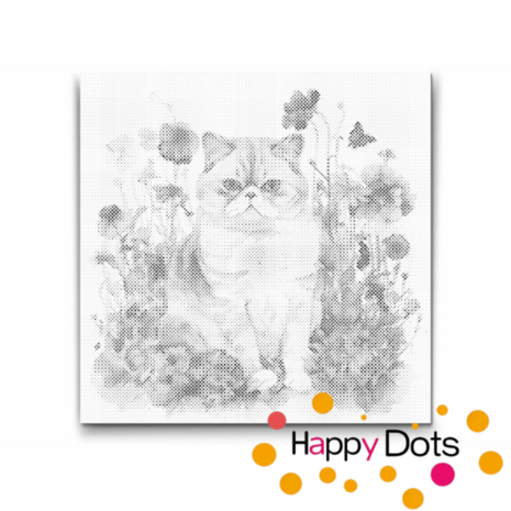 DOT Painting Exotic Shorthair Cat with Flowers