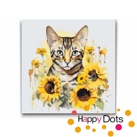 Peinture par num&eacute;ro Chat avec tournesols - Bengal