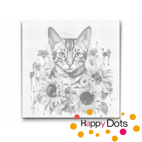 DOT Painting Cat with Sunflowers Bengal