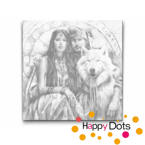 DOT Painting Indian couple with wolf 01