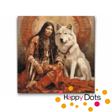 Diamond Painting Indianer mit Wolf 02