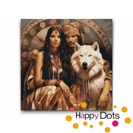 Peinture par num&eacute;ro couple indien avec loup