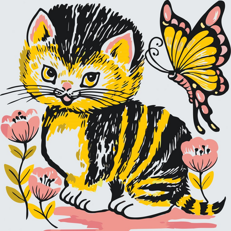 Paint by Number Cat with Butterfly