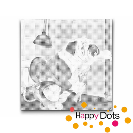 DOT Painting Hond op toilet - Bulldog