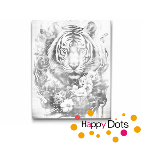 DOT Painting Tiger among flowers