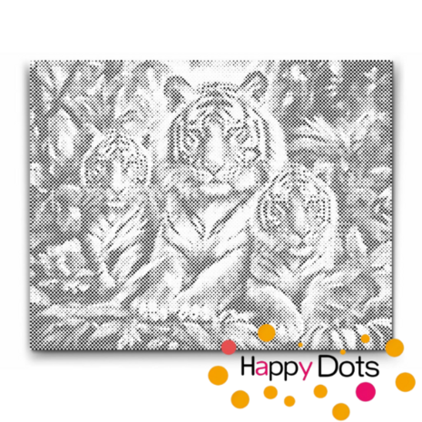 DOT Painting Famille de tigres