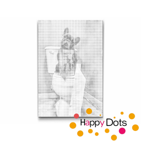 DOT Painting Dog on the toilet - French Bulldog