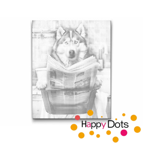 DOT Painting Dog with newspaper - Husky