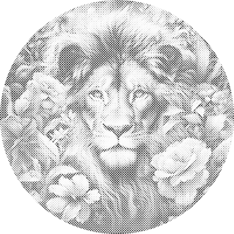 DOT Painting Lion among flowers