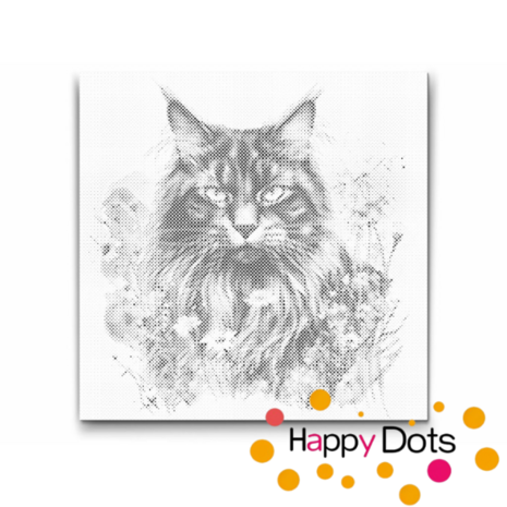 DOT Painting Chat avec des Fleurs - Maine Coon 02