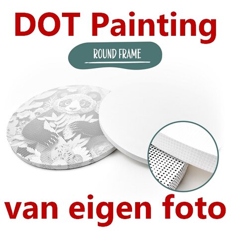 DOT Painting van eigen foto op ronde lijst gespannen