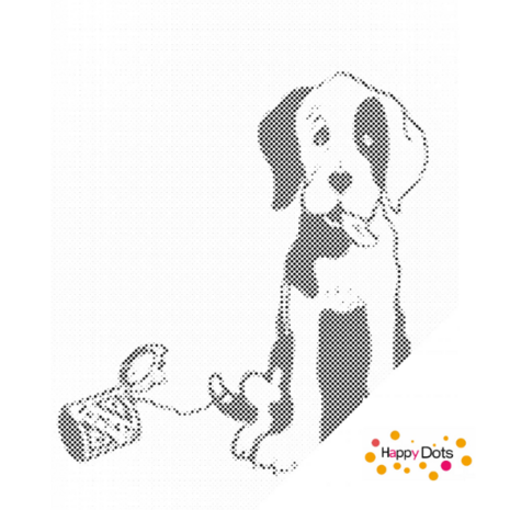 DOT Painting Black and White Dog