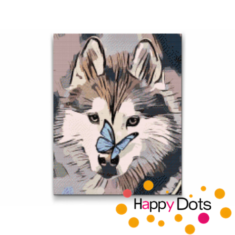 Diamond Painting Husky met vlinder