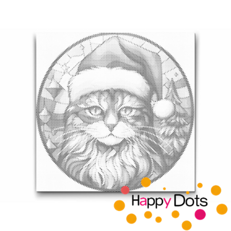 DOT Painting Cat with Christmas Hat 01