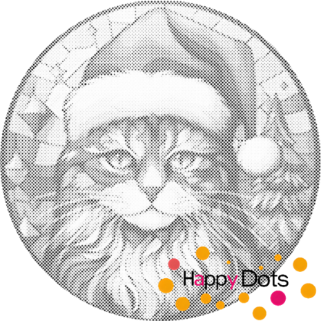 DOT Painting Cat with Christmas Hat 01