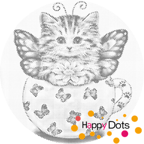 DOT Painting Chaton dans une tasse &agrave; th&eacute; 01