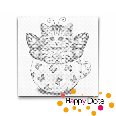 DOT Painting Kitten in teacup 01