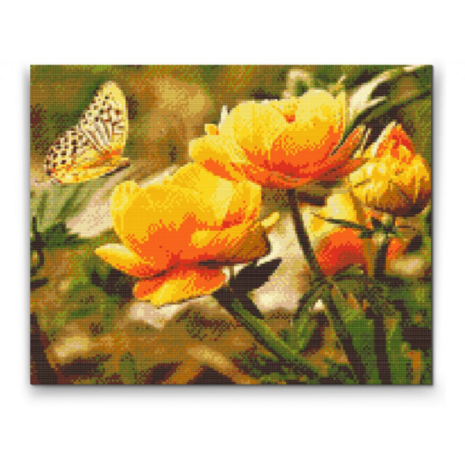 Diamond Painting Blumen mit Schmetterling