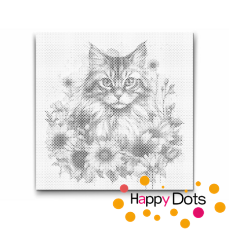 DOT Painting Cat with Sunflowers - Maine Coon