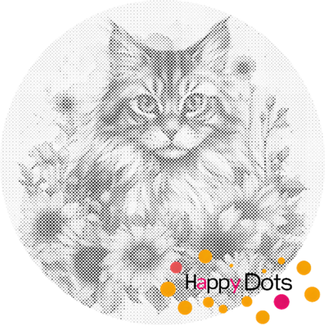 DOT Painting Katze mit Sonnenblumen - Maine Coon