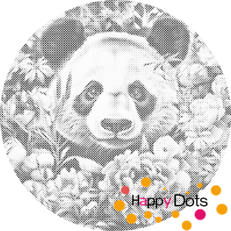 DOT Painting Panda parmi les fleurs