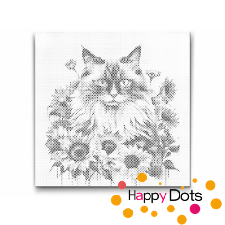 DOT Painting Cat with sunflowers - Ragdoll