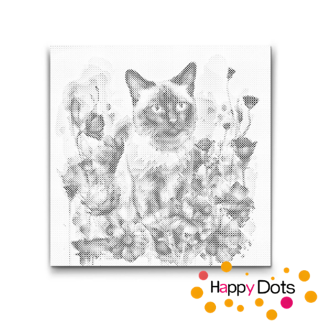 DOT Painting Kat met bloemen - Siamees