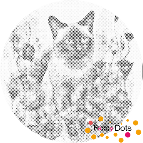 DOT Painting Cat with flowers - Siamese