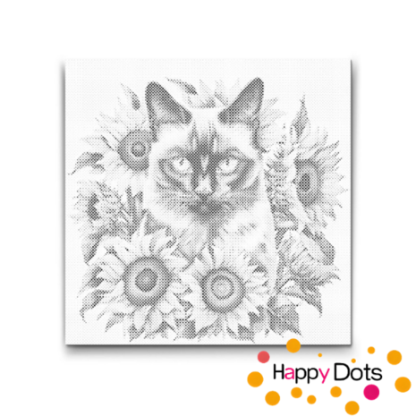 DOT Painting Cat with sunflowers - Siamese