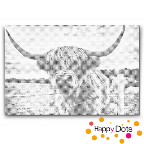 DOT Painting portrait de vache &eacute;cossaise des Highlands