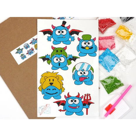 Diamond Painting Stickers - Blue Monsters